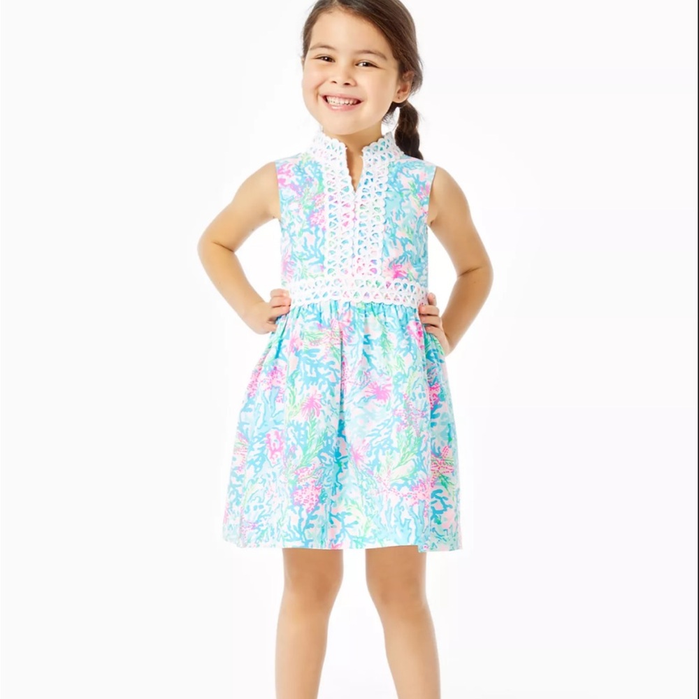 LILLY PULITZER MINI FRANCI DRESS CORAL BAY 5 GIRLS EUC